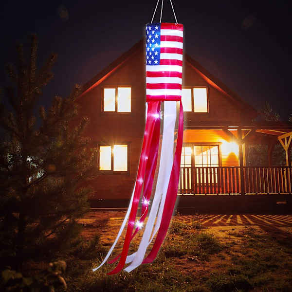 Amerikansk Flagga Vindstrut Belysning 4 Juli USA Patriotiska Stjärnor