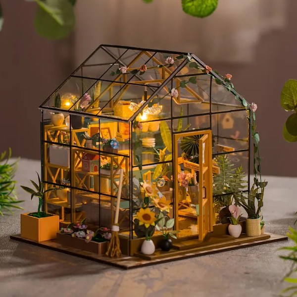 DIY Trähusdocka Kit med Möbler - Miniatyr 3D Pussel för Heminredning