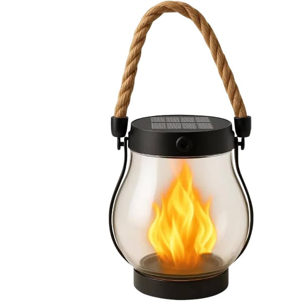 Single Solar Powered Flame Lantern for Garden and Patio, Waterproof with Rope