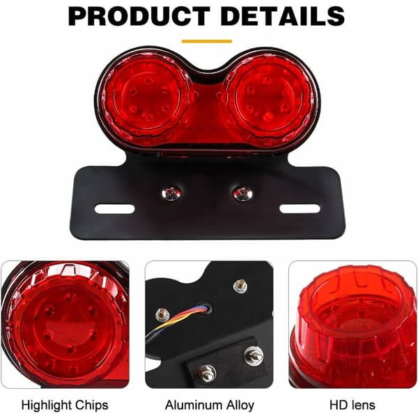 Motorcycle LED Taillight, Integrated Brake Light, Turn Signal, Running Light