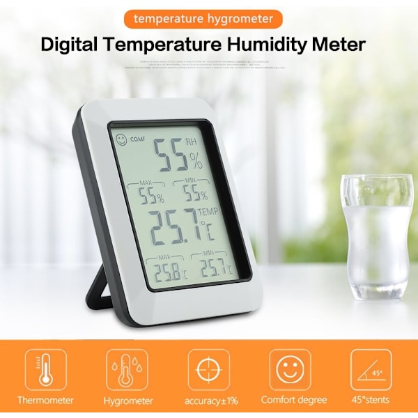 Digitalt LCD Hygrometer Temperatur LCD Fugtighedsmåler Indendørs