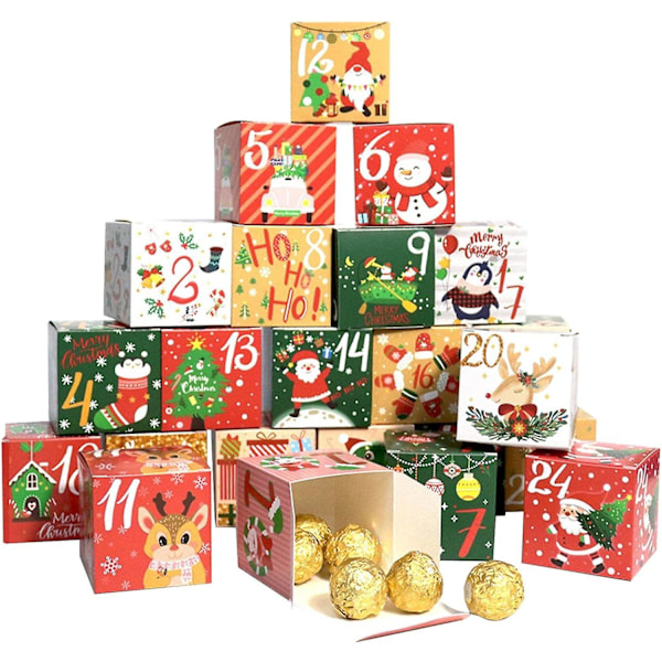 Nedräkningskalender | Blind-Box Träbordsdekor Nedräkning till Jul | 24 dagar  Advent DIY Godispresentask Barn