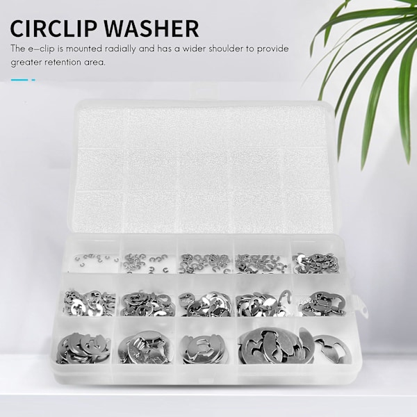 290 st/set E-klämma Circlip bricka sortiment kit rostfritt stål 1,2-15 mm extern låsring C