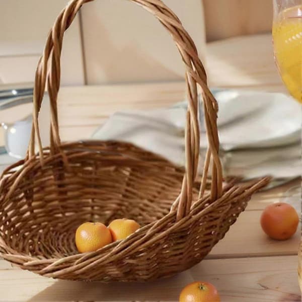 Woven Rattan Basket with Handle, Portable Garden Harvest Basket, Multifunctional Wicker Storage Baskets