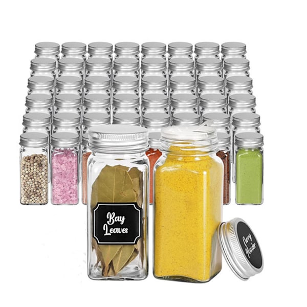 6-pack glas kryddburkar med etiketter, tratt komplett set fyrkantig