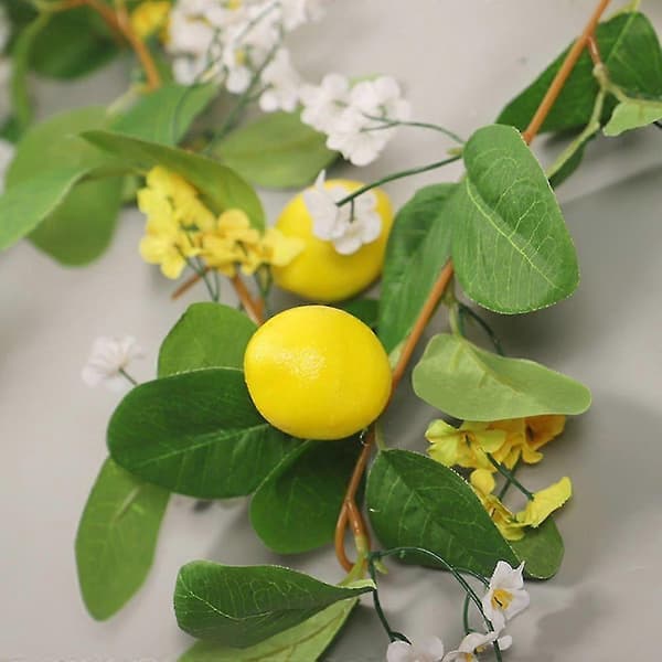 1,8 m Spring Fruit Wreath, Artificial Lemon Yellow Summer Vine for Front Door, Wall, Home Decor
