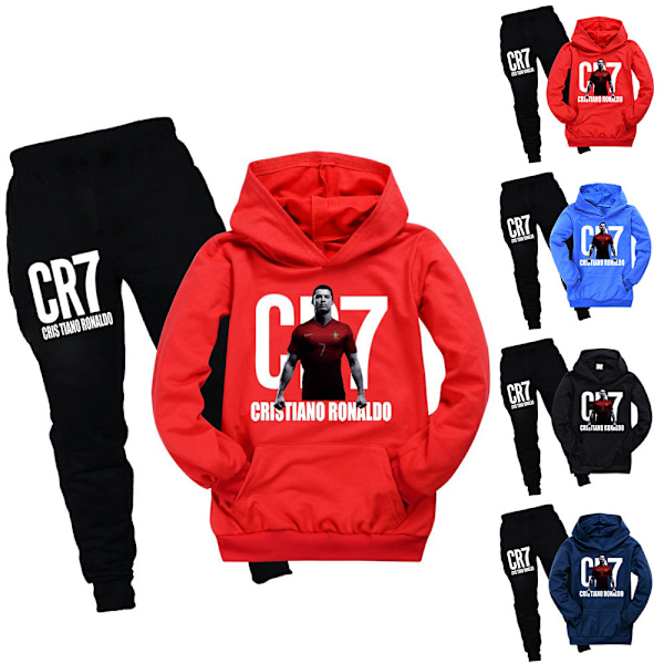 Cristiano Ronaldo CR7 Barn Sportkläder Träningsdräkt Långärmad Tröja med Luva Sweatshirt Byxor Casual Outfits Mörkblå
