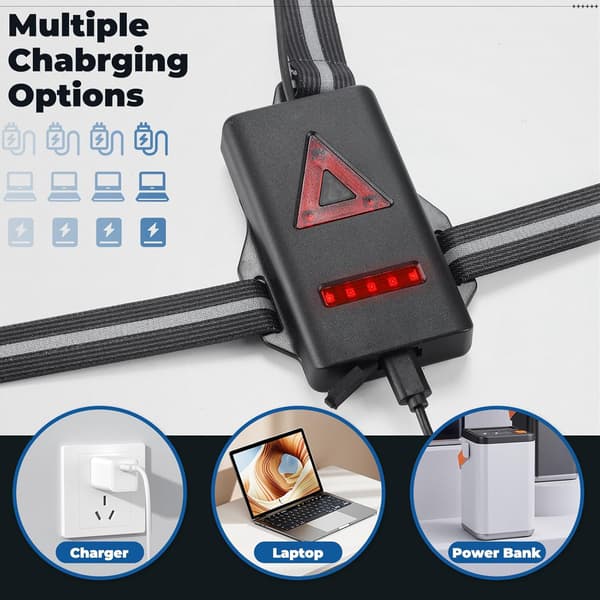 Running Night Light, USB Rechargeable Chest Light, 90° Adjustable Beam Angle, with Reflective Strip, Suitable for Runners.
