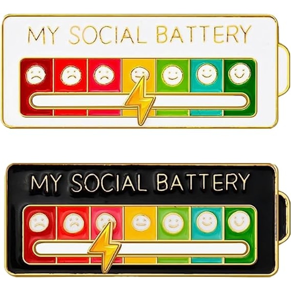 2 stk MY SOCIAL BATTERY, Sjov Social Mood Brosche Nål til 7 Dage, Pin Funny Social Battery Brosche Badge Mood Pin Badge Sød