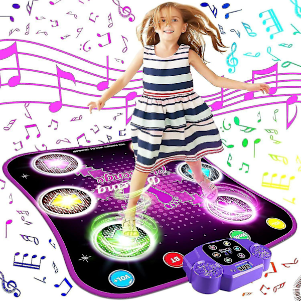 Dansmatte for barn 3 4 5 6 7 8 9 10+ år med Bluetooth, musikkdansmatte med 6 opplyste piler, elektroniske dansmatteleker med 5 spillmoduser