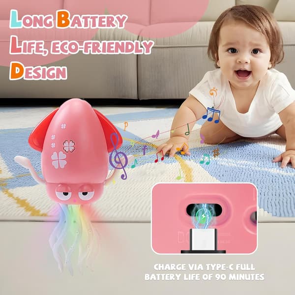 Dancing Octopus Toy, Octopus Toy, Automatic Crawling Dancing Octopus with Obstacle Detection, Crawling Octopus with LED Music pink