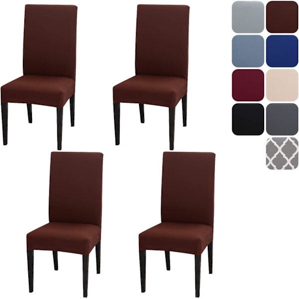 Ruokatuolinpäällinen, setti 4 tai 6, joustava irrotettava pestävä ruokatuolinsuoja koristeluun, istuinpäällinen hotelliin, kahvinvärinen coffee 4pcs