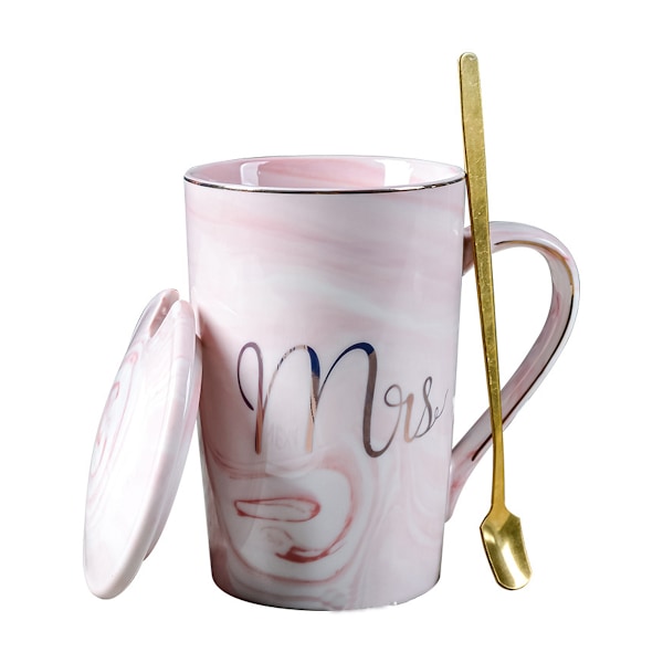 Kaffe-mug med examenspresenttext, sked och lock, present till vänner, 400ml rosa mugg.