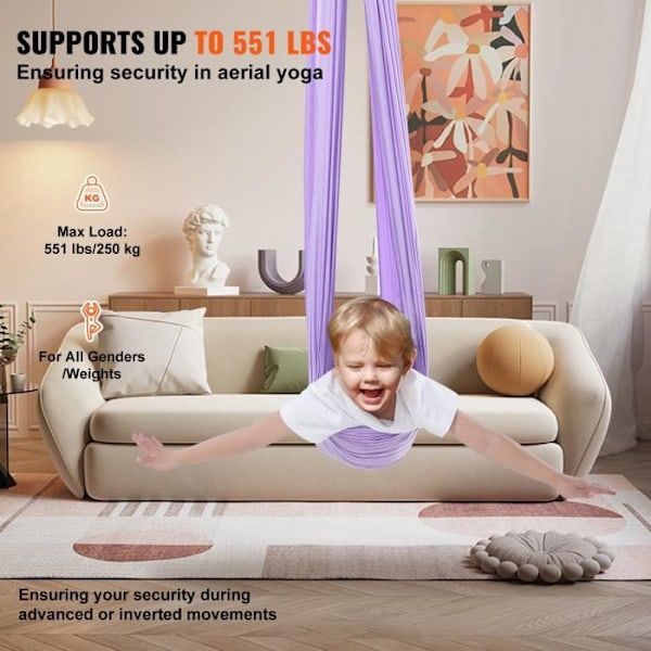 Aerial yoga hængekøje-VEVOR-lilla 2,8x1,6 m-100 g-m² Belastning 250 kg-Anti-gravitation Air Flight-Fitness Bodybuilding Pilates Gym Hjem