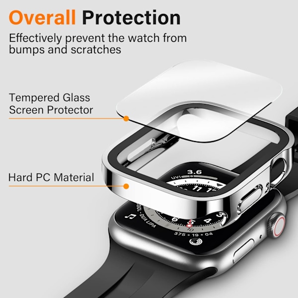 2-pakning Apple Watch-deksel 44 mm serie 6/5/4 med innebygd skjermbeskytter, hardt PC-deksel rett kant tynt ripebestandig beskyttelse 44 mm (blå)
