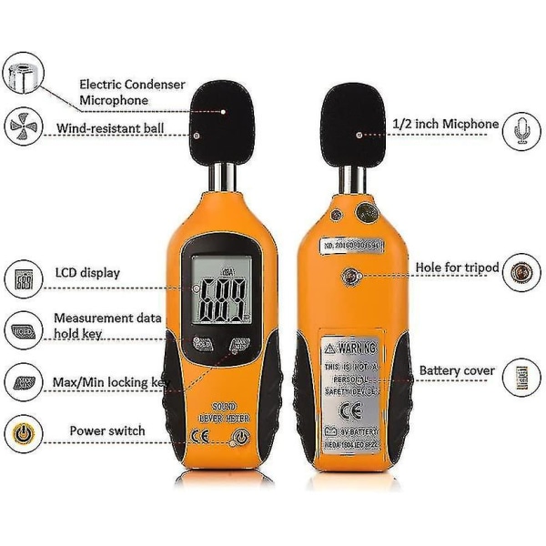 Professionell decibelmätare med bakgrundsbelysningsdisplay (9v batteri ingår) 1 st