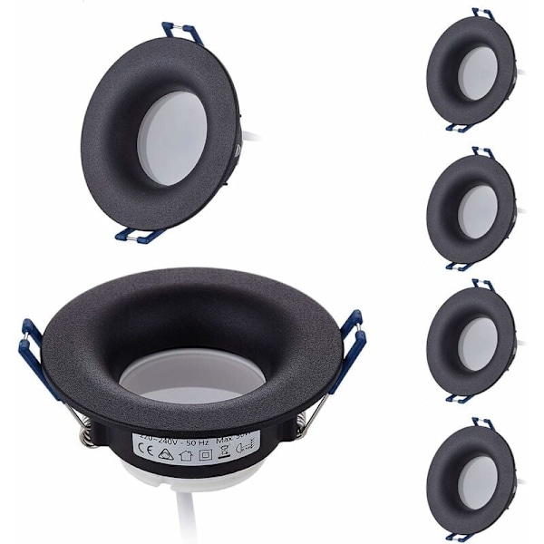 Sett med 6 LED-innfelt spotlights komplett svart rund - GU10-lamper Varmt hvitt