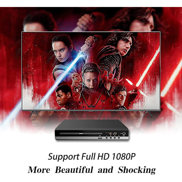 DVD-spelare för TV med HDMI, DVD-spelare som spelar alla regioner, CD-spelare för hemmastereosystem, HDMI- och RCA-kabel ingår - Xin