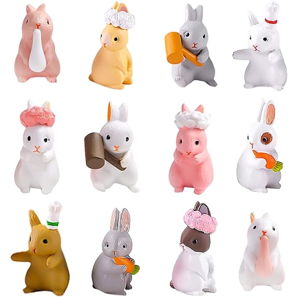 Mini Kanin Figurin 12 st Harts Påskhare Mikro Landskap-X71-