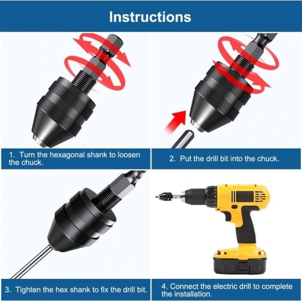 2 Pcs Drill Chucks, Hexagonal Self-Locking Chuck 6.35 mm (1/4 \"), Screwdriver Chuck Capacity 0.3-6.5 mm, for Screwdriver Drill Conversion Tool-FQ-