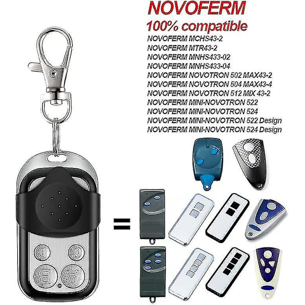 Ersättningsfjärrkontroll för garageportar kompatibel med Novoferm Novotron 502 504 512 522 524 Design 433.92 Mhz 4 knappar