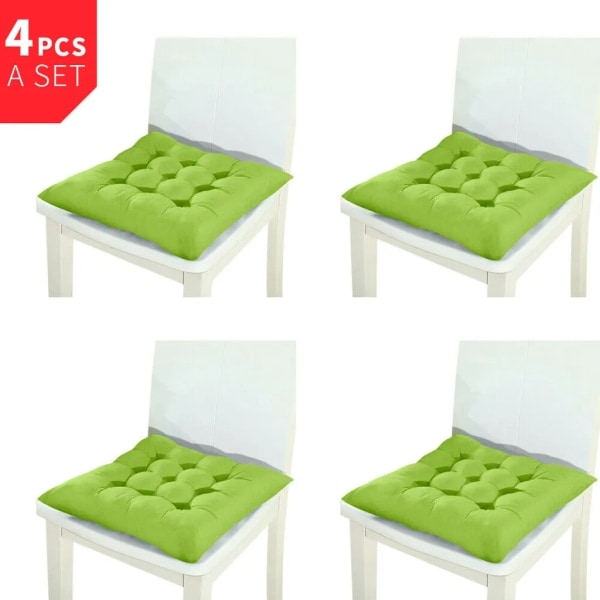 Set med 4 stolsdynor 40x40cm kvadratiska gröna sittdynor med band