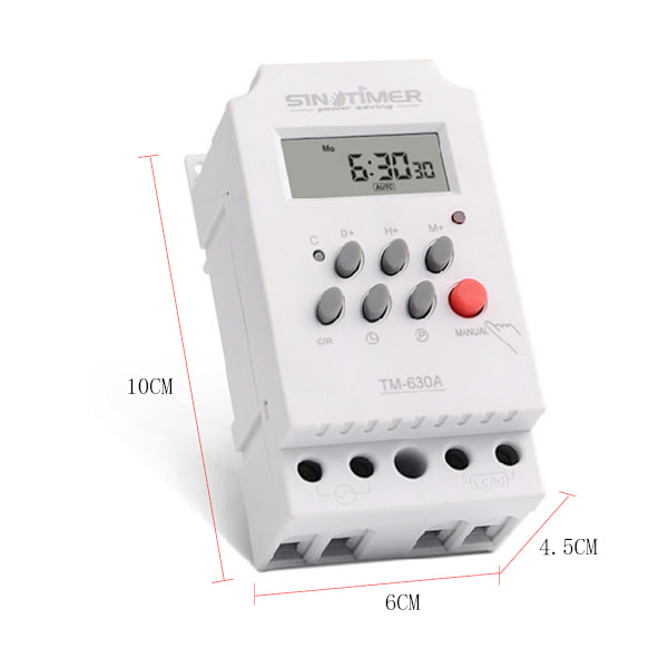 DIN-skinne Digital Ukentlig Timer 12V DC Inngang 7 Dager Programmerbar 24h Timerbryter Tid Relé Utgangsbelastning Høy Effekt 30A