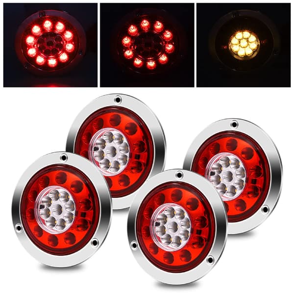 Runda 19 LED-baklys for lastebil, 4 stk. vanntette tofargede baklysindikatorlamper 12V 24V