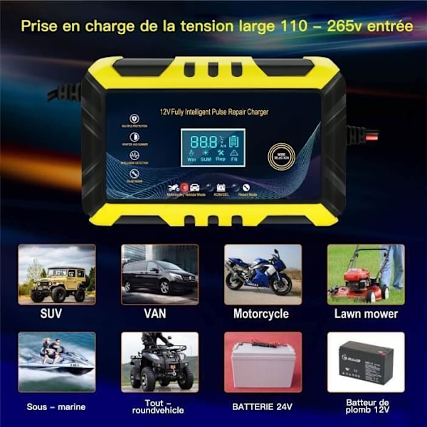 12V 6A intelligent batterilader til bil, motorcykel og lastbil
