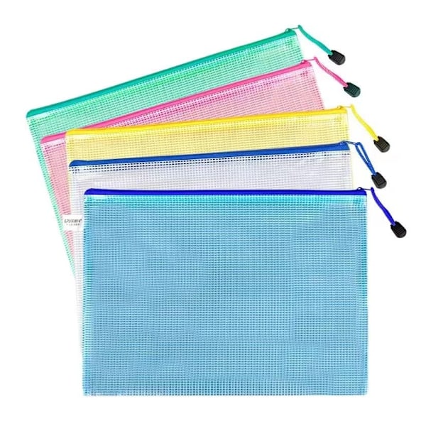10 stk A5 Plastlommer, Zip-poser A5 Net Dokumentmappe til Filopbevaring, Skole