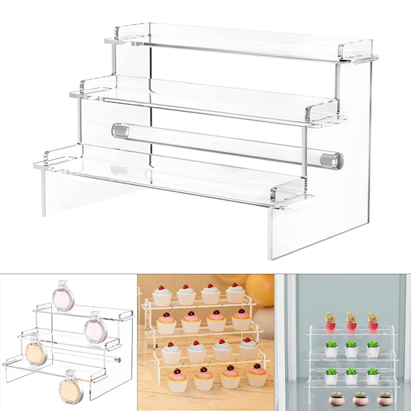 Akryl Display Stativ Hylle 3 Etasjer Trinn Oppbevaringsstativ for Cupcakes Smykker Parfymer Organizer Display Hylle Stativ