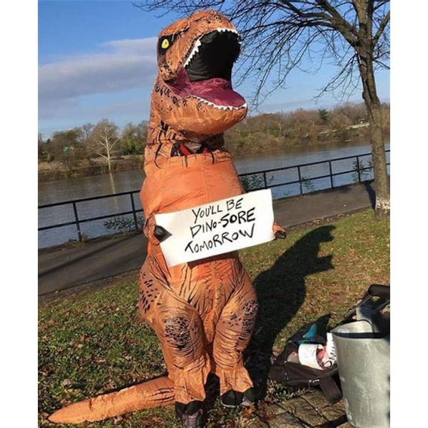 Oppustelig T-Rex Dinosaur Kostume Halloween Kostume Karnevalskostume til Voksne (Brun)