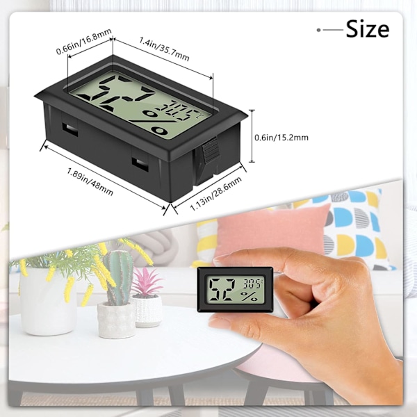 Digital temperatur- og fugtighedsmåler Termometer Mini Digital Termometer Hygrometer og Fugtighedsmåler Sort (6-pak - Kvadratisk)