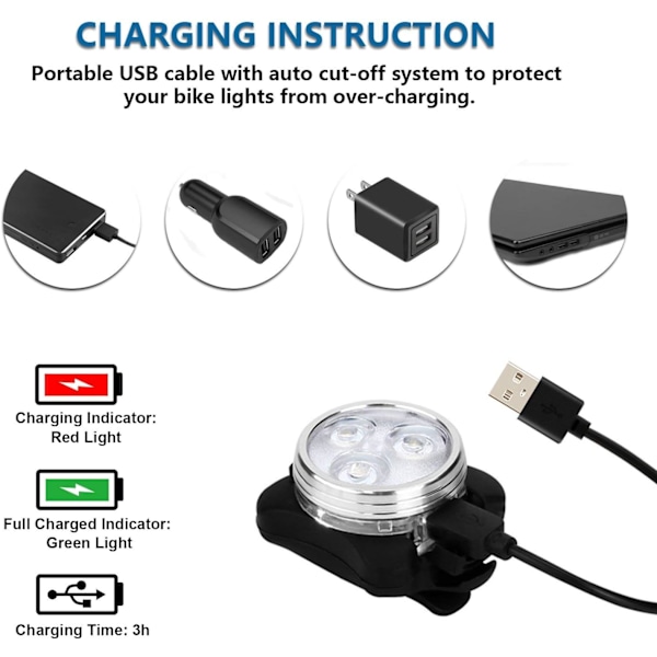 Cykellampaset, superljus USB-laddningsbart vattentätt mountain road säkerhet & enkel montering LED cykel fram- och bakljus