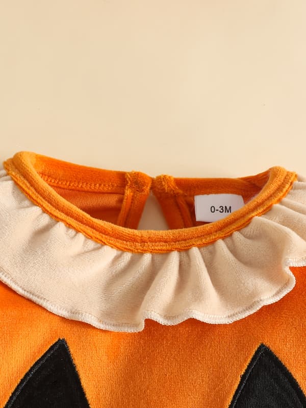 Baby Boy Græskar Broderet Hætte Romper Pullover til Efterår og Vinter 0-3M Orange-Red