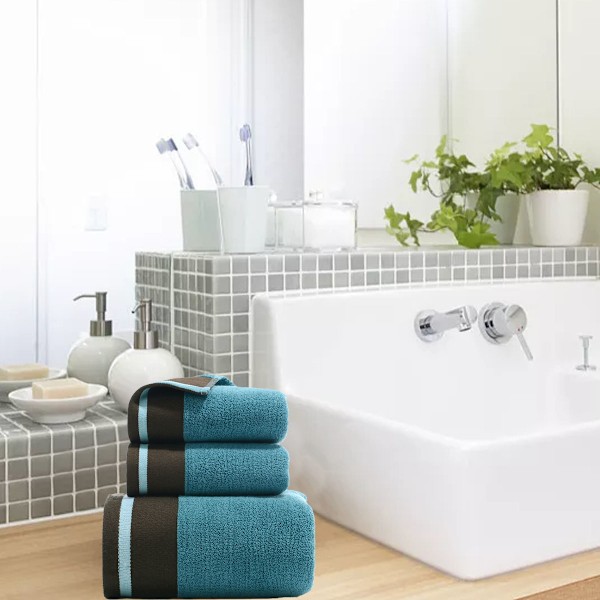 Håndklædesæt med 3 badehåndklæder i bomuld, bløde og absorberende badelagner, spa-sæbe 34*74cm håndklæde badelagen 70*140cm blue