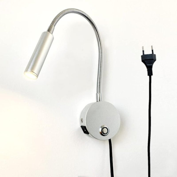 Dæmpbar LED-vægmonteret læselampe med touch-funktion, USB-port og kontaktstik, fleksibel svanehalslampe med stik, 3W vægmonteret B
