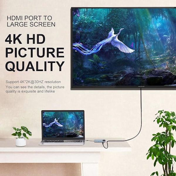 USB-C Hub Monitoiminen Adapteri, 5-in-1 USB-C Telakointiasema 4K HDMI:llä