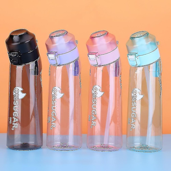 Smaksatt vannflaske med 7 smakpods Air Water Up flaske Frost svart 650ml Air Starter Up Set Vannkopp for camping Sport Lilla Rosa