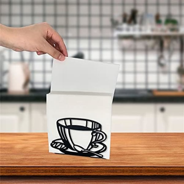 2 st Servetthållare med Kaffekoppstema för Bord, Svart Bondgårdskök Cocktail Matbord Pappersservetthållare, Rostfritt-FQ2-