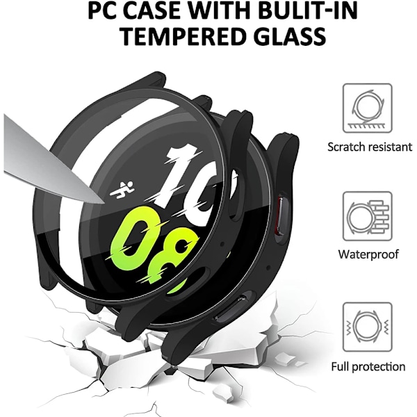 Härdat glas + PC-skal för Samsung Galaxy Watch4 5 6 44mm 40mm Fulltäckande skal Galaxy Watch4 5 Tillbehör Silver