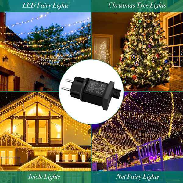 Transformatorplugg for julelys, 31V LED strømforsyning med timer, minne, 8 moduser, IP44 vanntett strømforsyningskontroll for juletre