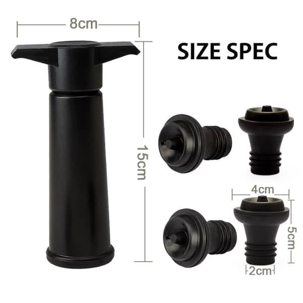 Vacu Vin Black Pump with Wine Saver Stoppers - Keeps Wine Fresh