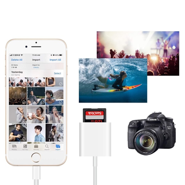 Lightning til SD-kortleser iPhone Hvit - SD-kortleser