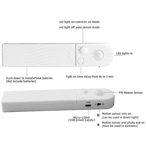 Varmt hvit LED-stripe med bevegelsessensor 2 meter - Ekstern batteri