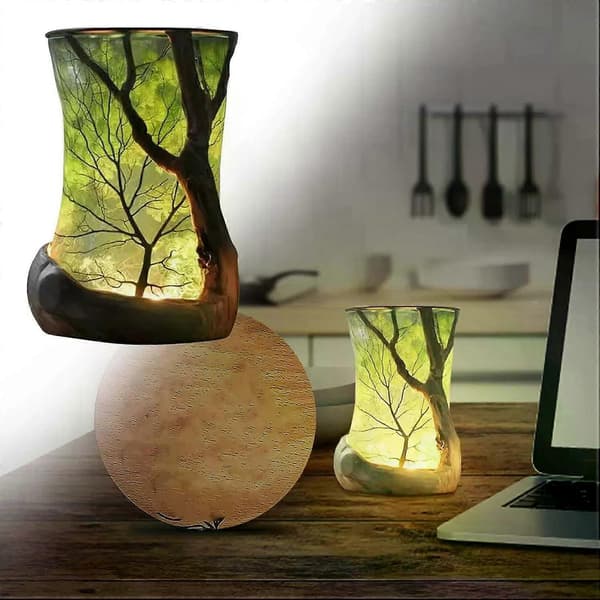 Forest-Inspired Epoxy Resin Table Lamp, Handmade Wood and Tree Branch Night Light 16CM