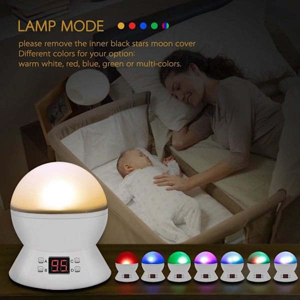 Stjernenat Lampe, Roterende Natlampe Projektor med LED Timer