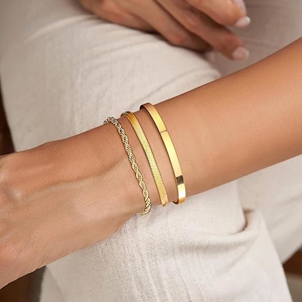 KCVV Armband för Kvinnor 14K Guldpläterat Rostfritt Stål Justerbart Vattentätt 3 Sorter