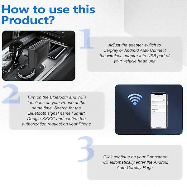 2-in-1 Android Auto Langaton Adapteri & Langaton CarPlay Adapteri Plug&Play Auton Dongle Muuttaa Johdollisen Langattomaksi Carplay