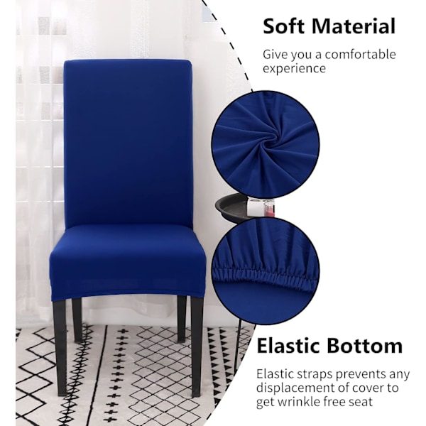 Ruokatuolinpäällinen, setti 4 tai 6, joustava irrotettava pestävä ruokatuolinsuoja koristeluun, istuinpäällinen hotelliin, sininen blue 4pcs